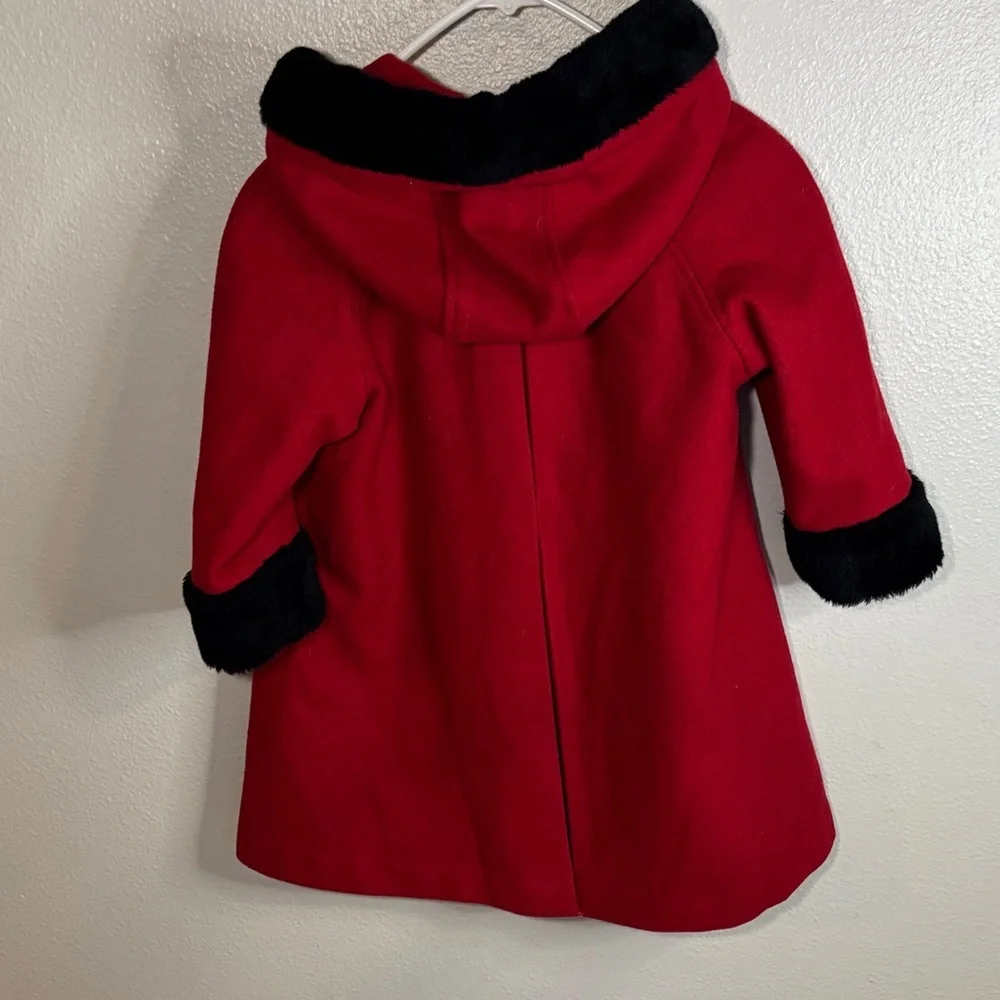 Wool Kids' Red Pea Coat with Black Trim -GB3